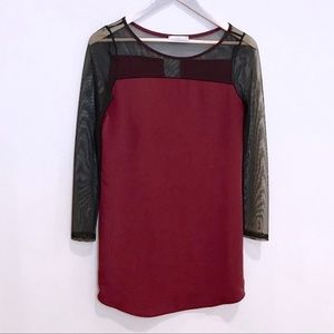 Lush Red Mesh Long Sleeve Sheer Dress